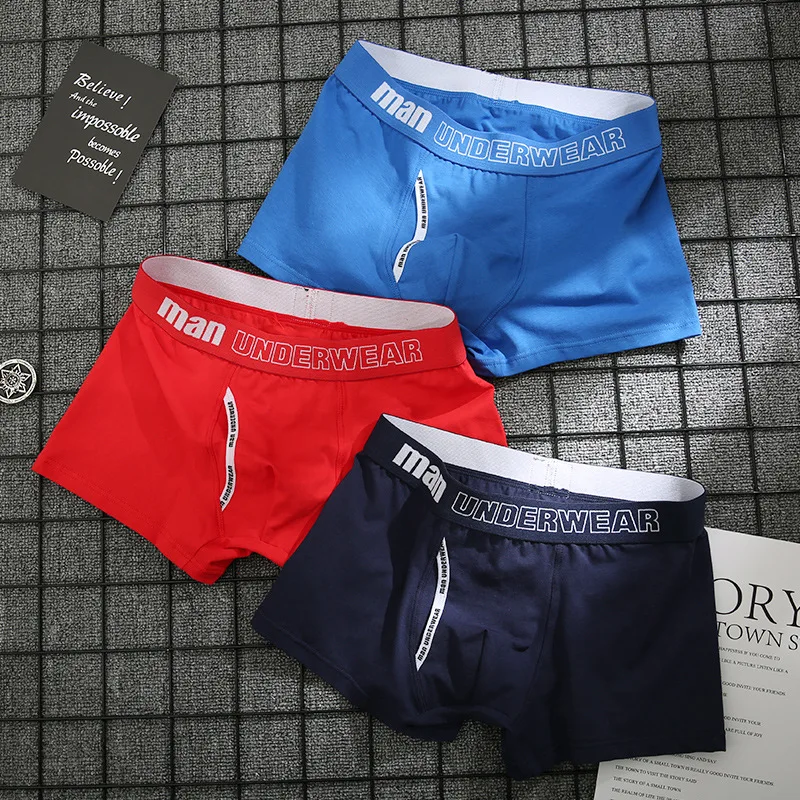 Men's Boxer Cotton Letter Boxers Solid Underpants Male Stretch Shorts Boys Underwear Breathable Lingerie Men Comfortable Boxer