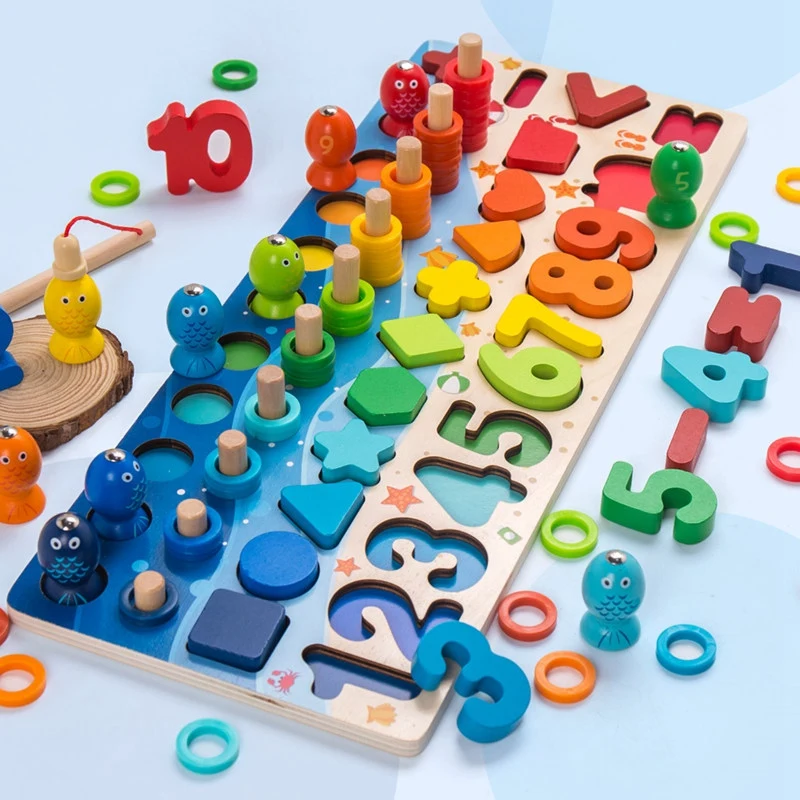 

Wooden Children's Fun Two-In-One Digital Fishing Logarithmic Board