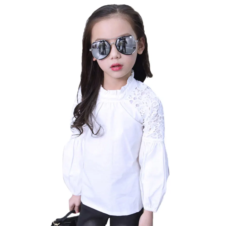 Весенняя белая блузка для девочек кружевная рубашка с длинными рукавами 6 8 12 лет