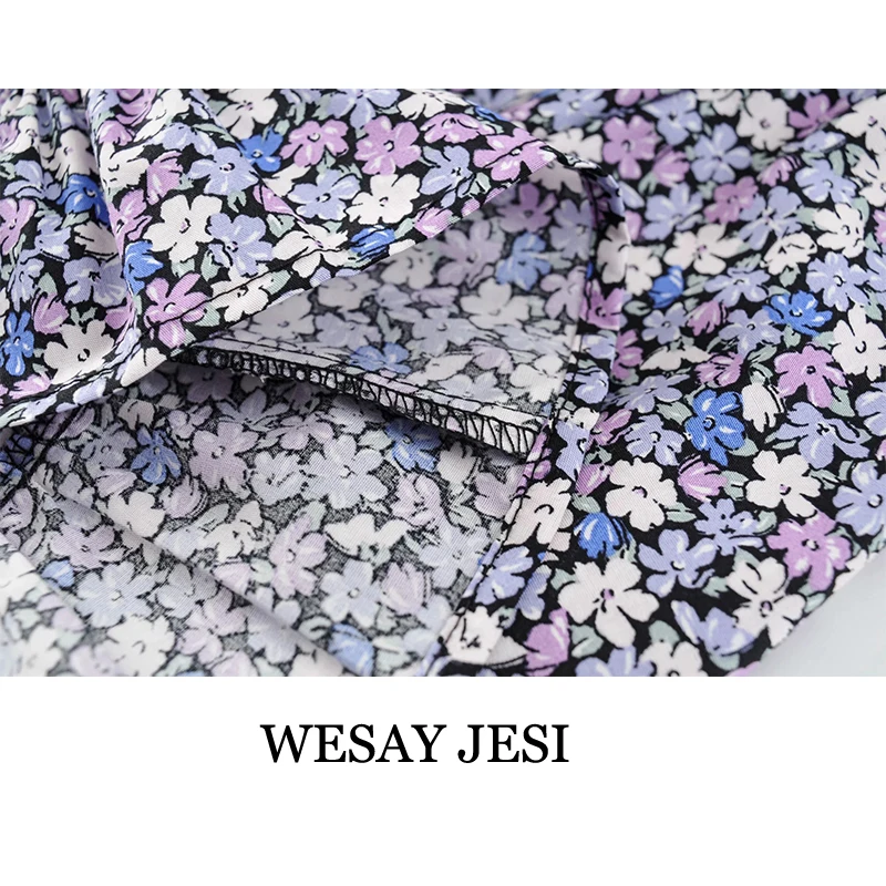 

WESAY JESI Za Dress Fashion Purple Floral Print Mini Dresses Women Casual Peter Pan Collar Preppy Summer Dresses Woman Dress