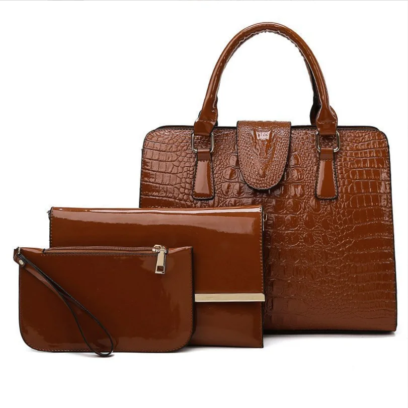 

Fashion Patent Leather Women Vintage Tote Bag Handbags Crocodile Pattern Women Bags 2021 Shoulder Messenger Bag 3 Sets