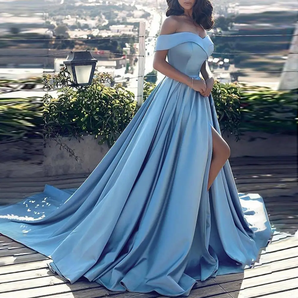 Formal Dress Off Shoulder High Slit Elegant Floor Length Prom for Wedding Plus Size Satin Party Dresses Glamorous Sexy 5XL | Женская