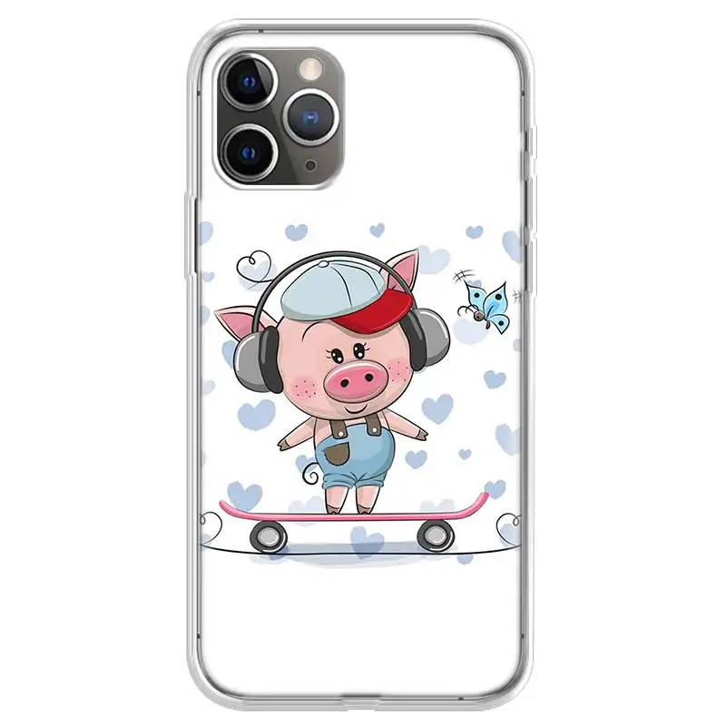 

Cute Pink Pig Cartoon Phone Case for Apple iphone 11 Pro XS Max XR X 7 8 6 6S Plus 5 5S SE 10 Ten Gift Silicone Coque Cover Shel