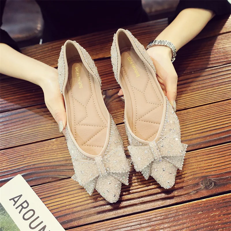 

2021 Rhinestone Pointed Shoes Ballet Mixed Pregnant Moccasin Chaussure Femme Zapatillas Mujer Women's Flat Color Soft Zapatos De