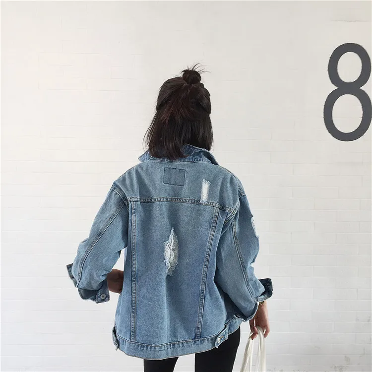 

chic women's casual loose wash wear jeans station 2020 spring new Korean jacket women