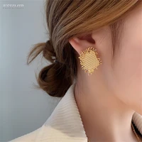 2022 retro gold metal geometry irregular woven texture stud earrings s925 for women girls party travel jewelry gift