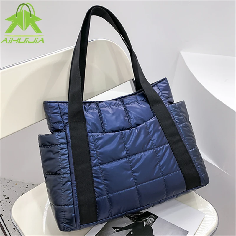 

Новинка 2021, зимняя женская сумка через плечо, сетчатая, космическая, хлопковая, пуховая, на подмышке, сумка, вместительный клатч для женщин