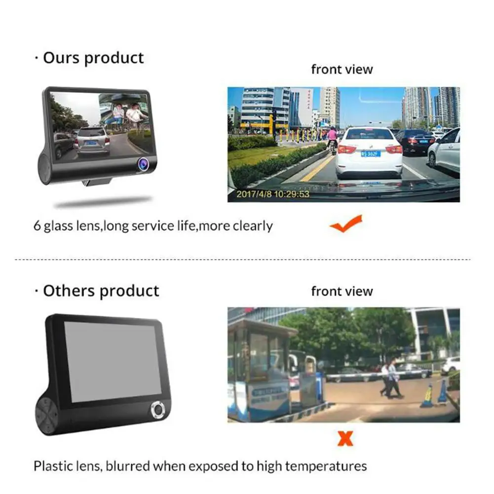 

Car DVR 4.0 Inch Full HD 1080p 3 Camera Dual Lens Rearview Video Camera Recorder Auto Registrator Night Vision Dash Cam