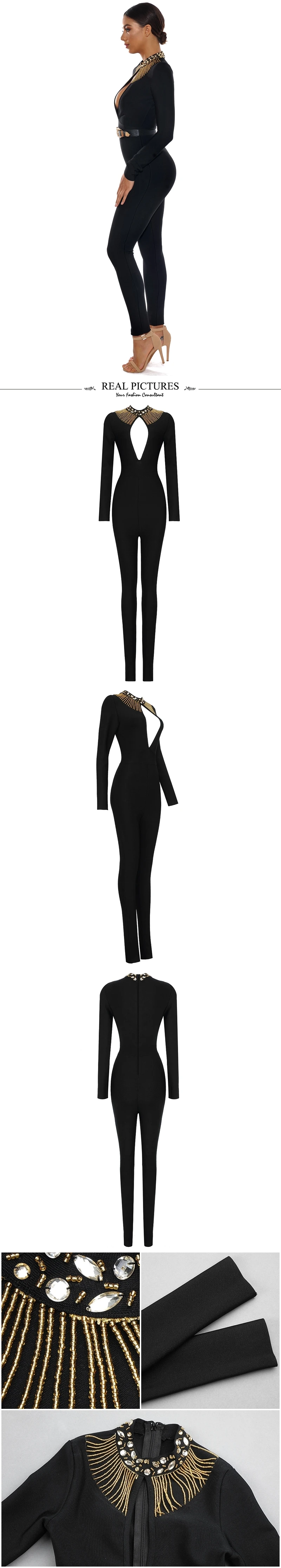 VC All Free Shipping HOT New Luxe Diamond Embellished Tassels Sexy Key Hole Celebrity Party Club Wear Bandage Jumpsuit