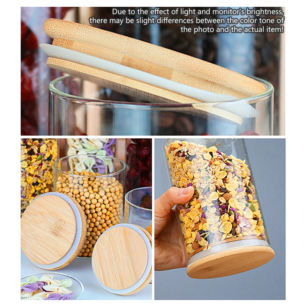 5 шт. стеклянная банка с бамбуковыми стеклянными банками пищевой контейнер
