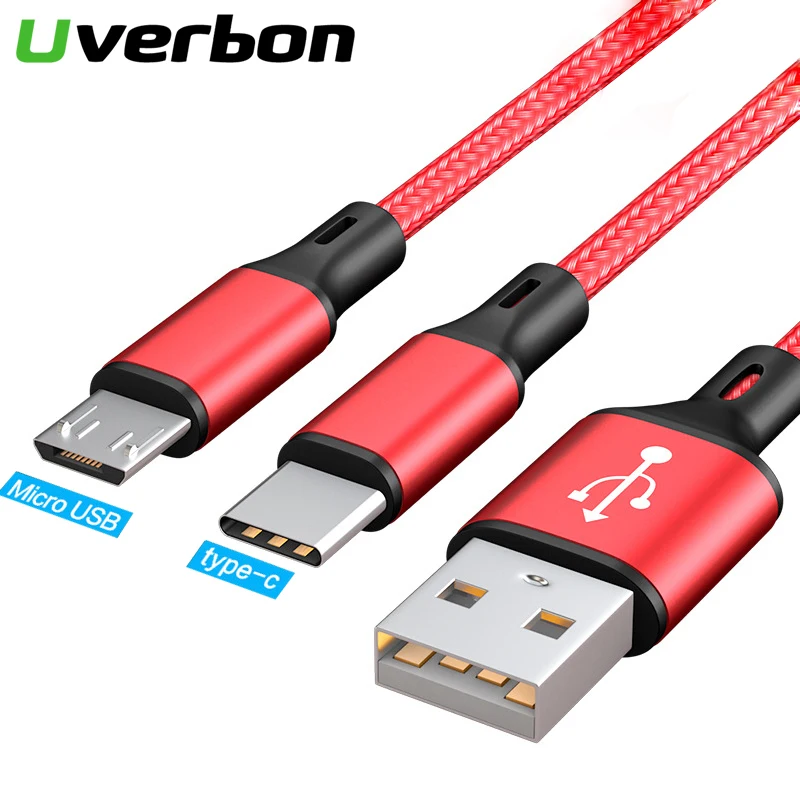 2 в 1 USB кабель Micro Type C кабели быстрое зарядное устройство планшет телефон зарядный