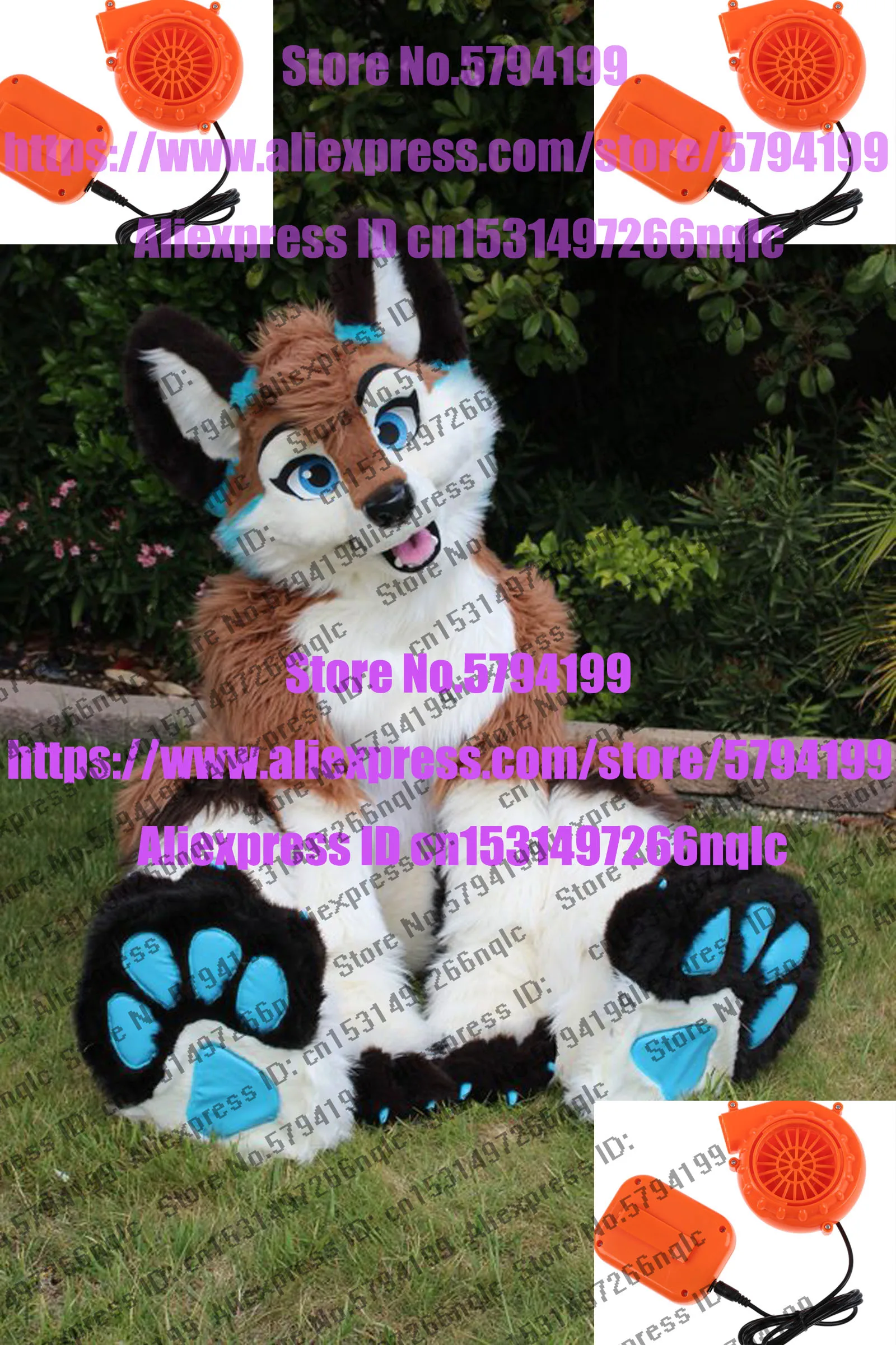 Коричневая синяя лиса хаски собака волк меховой костюм талисман пушистая лапа