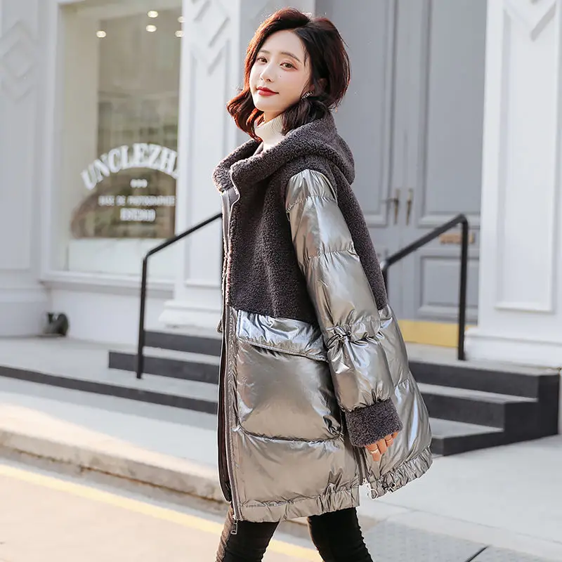 Женское длинное пальто на молнии с капюшоном большой меховой воротник толстая