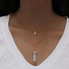 Ожерелье женское, золотистое, многослойное, с кулоном в виде Луны, из смолы, каменный Шарм Подвеска