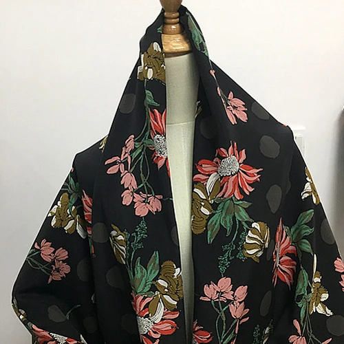 Ткань из натурального шелка в цветочек и горошек Ширина 136 см SCDC935|Ткань| |