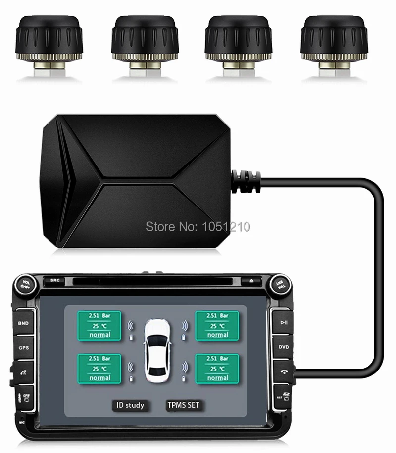 Система мониторинга давления в шинах Ouchuangbo TPMS с 4 внешними датчиками оповещение о