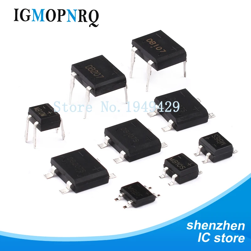 

20 шт., выпрямительные мосты MB6F, MB6S, MB10S, MB6M, DB107S, DB157S, DB207S, DB107, DB207
