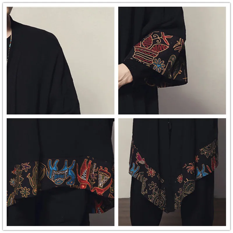 JDDTON Весна мужское льняное кимоно длинный кардиган верхняя одежда пальто Модные