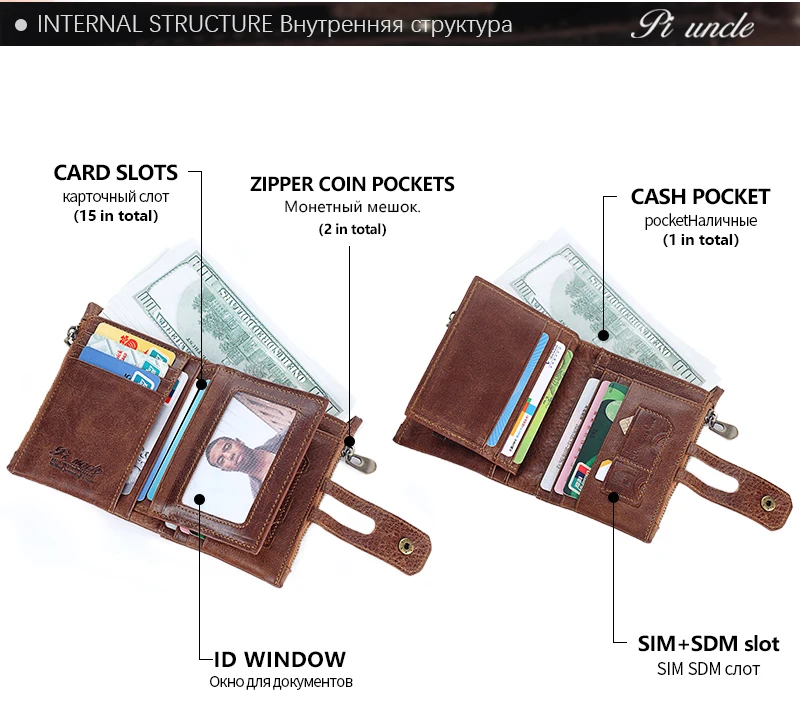 Модный мужской кошелек Rfid из натуральной кожи, мужские кошельки с двойной молнией, дизайнерский Кошелек для монет, ID держатель для карт, тонкий мягкий кошелек