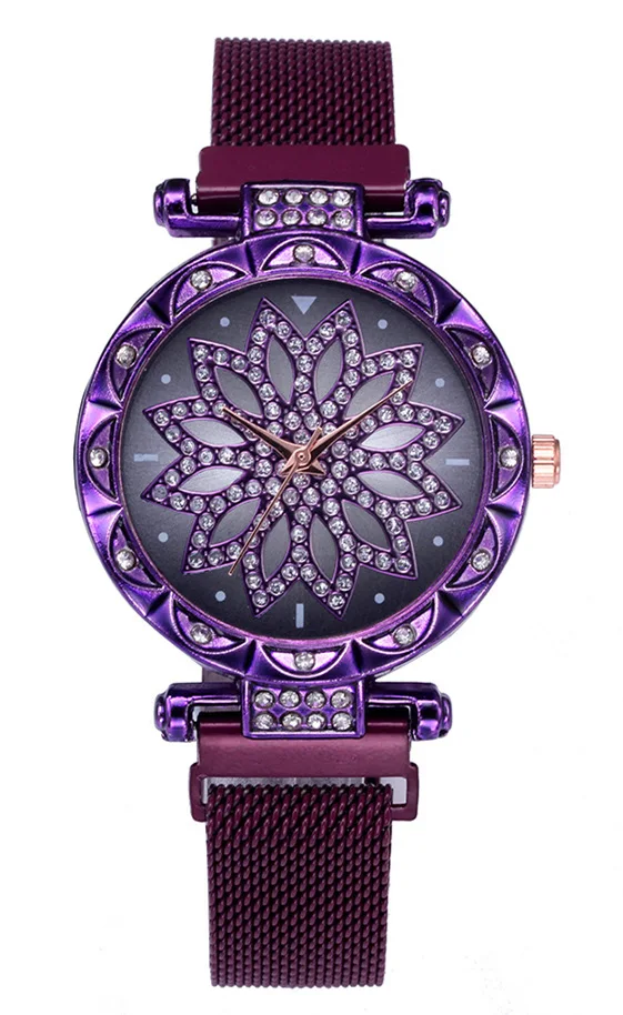 purple montre femme модные женские часы с магнитным стальным ремешком женские повседневные Кварцевые часы женские часы relogio feminino - Цвет: purple
