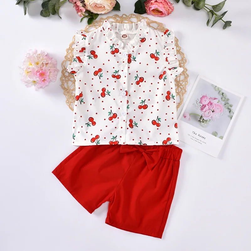 

2021 New Fashion Kids Summer Girls Set Baby Fruits Print Clothing Sets Casual Outfits Children Sweet Clothes Set Suits 1-5 Years