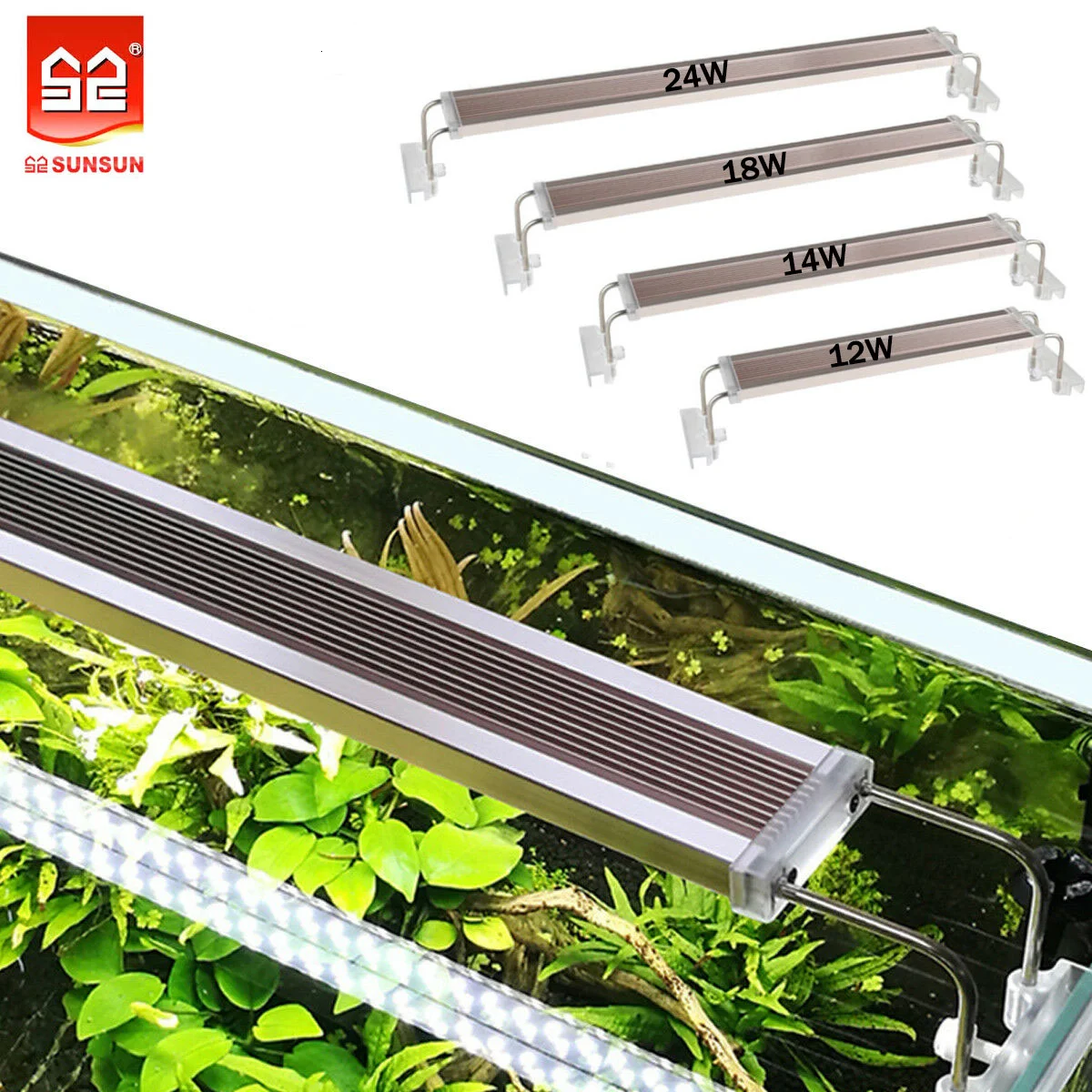 

Sunsun Aquarium Led Light Aquatic Lighting Waterproof Clip On Lamp 28-75cm Extensible 12-24w Overhead For Fish Plant Grow Tank