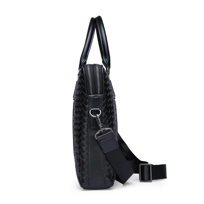 Men  Briefcase Woven Handbag Male Shoulder Bag Crossbody Bag 14 Inch Laptop Case Messenger Bag Travel Bag for Man