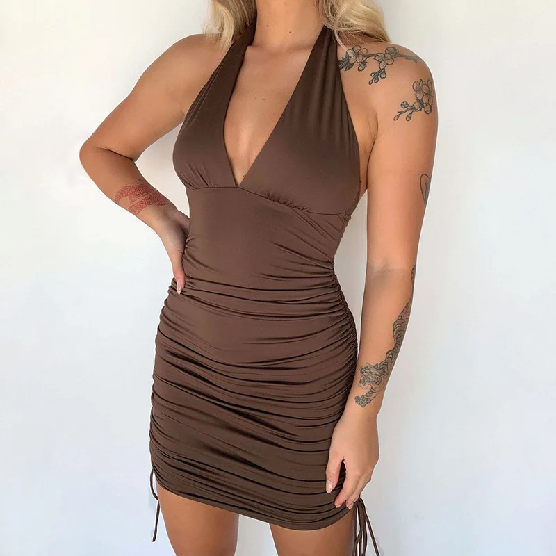 

Sexy Backless Dress Bandage Ruched V Neck Halter Summer Clothes For Women Evening Vestido De Fiesta Sukienka Ropa Mujer Vetement