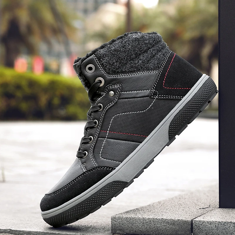 Зимняя мужская обувь для бега с мехом высокие зимние сапоги уличная плюшевая