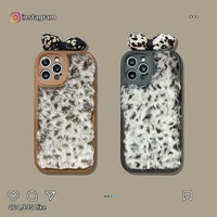 iphone case winter warm plush leopard print full coverage camera protection 3d bow style for iphone 13 12 11 promax xs xr xsmax