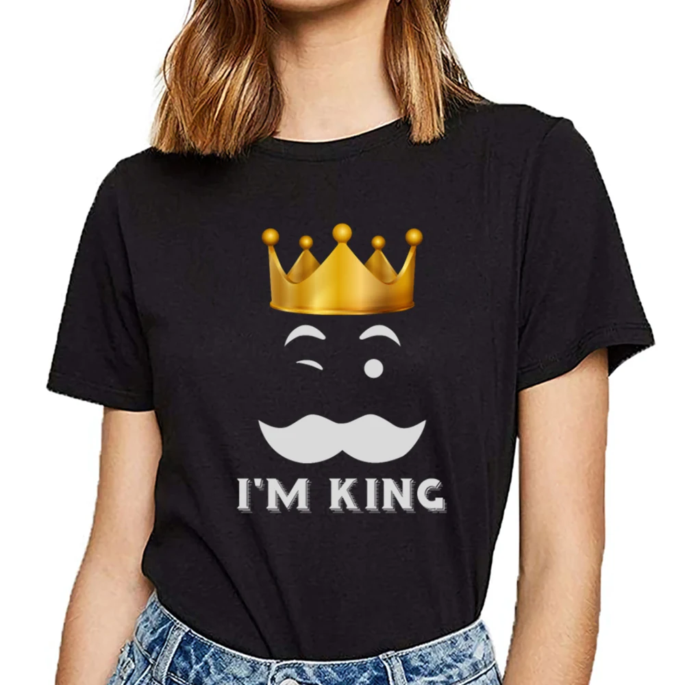 

Tops T Shirt Women king and queen Casual Black Short Female Tshirt