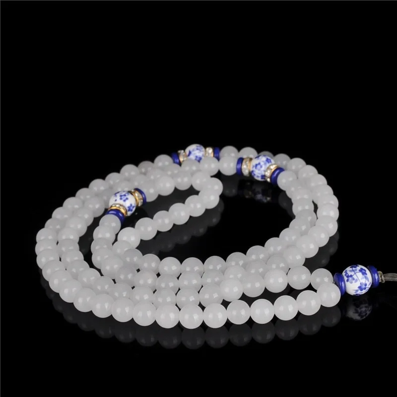 Белое Нефритовое ожерелье многослойный браслет из кварцита и нефрита овчины