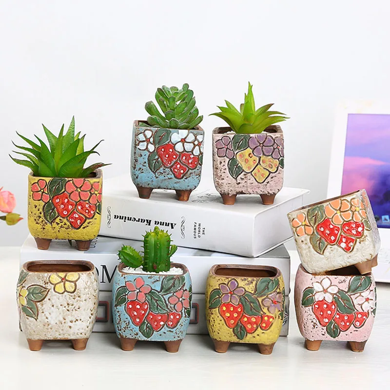 Strongwell Decoration Miniature Ceramic Flower Pots Lovely Square Succulent Flowerpots Planter Fairy Garden Crafts | Дом и сад