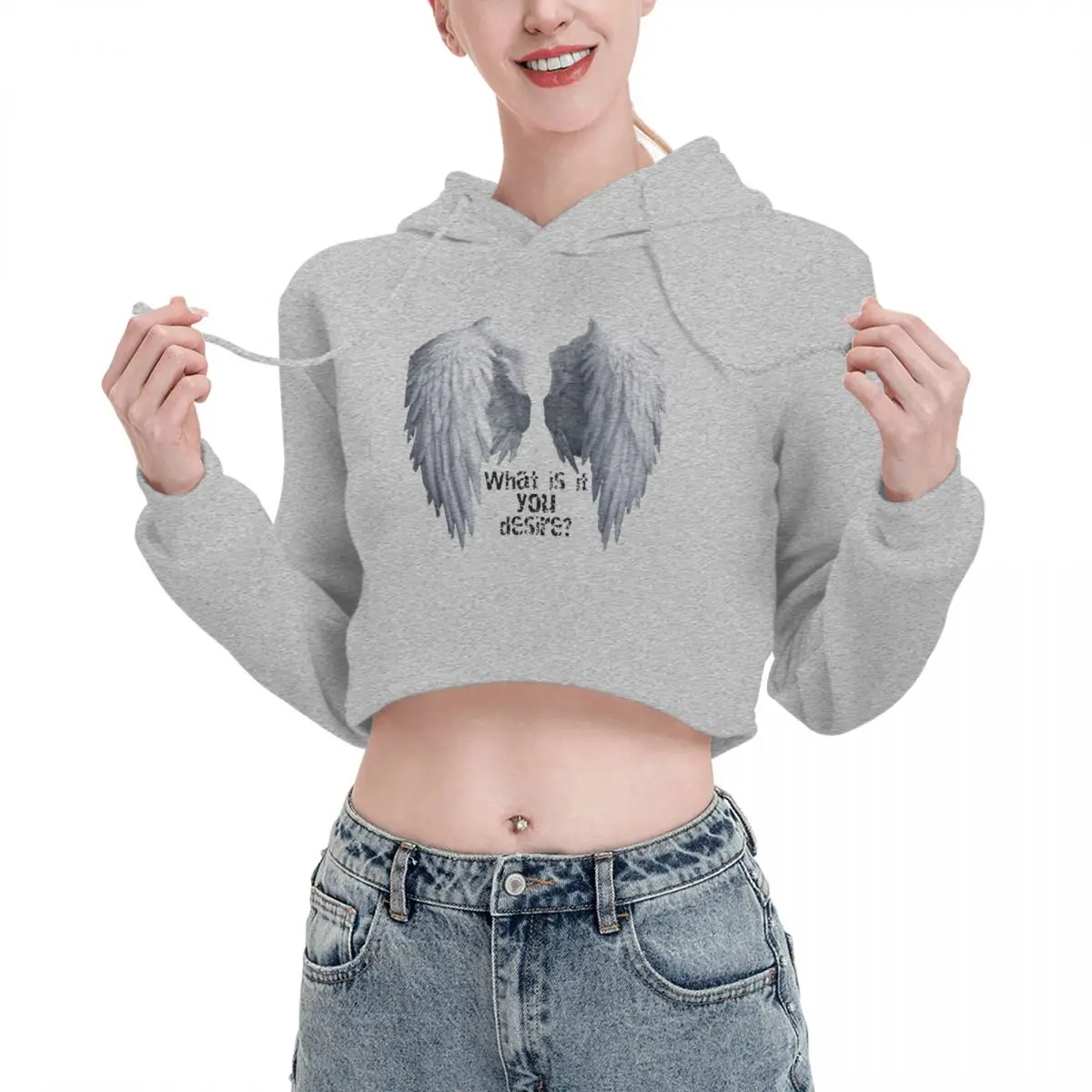 

Women Lucifer Wings Cat Cropped Hoodie Sweater Hot Sale Save Lucifer Long Sleeve Hooded Funny Pullovers