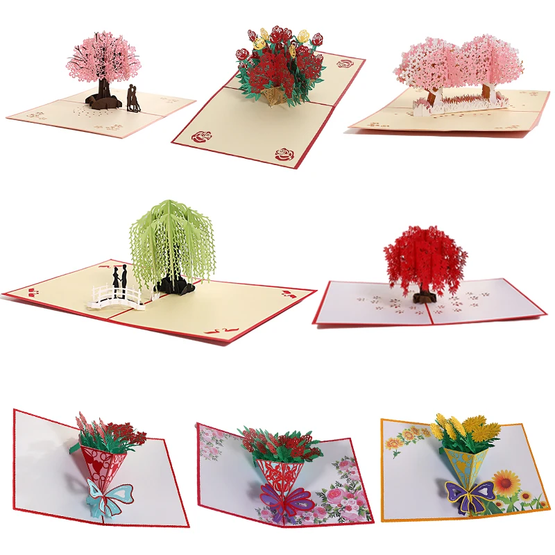 3D Pop-Up Card Flower Maple Cherry Tree Wedding Invitation Greeting Card Birthday Party Anniversary Gift Postcard With Envelopes