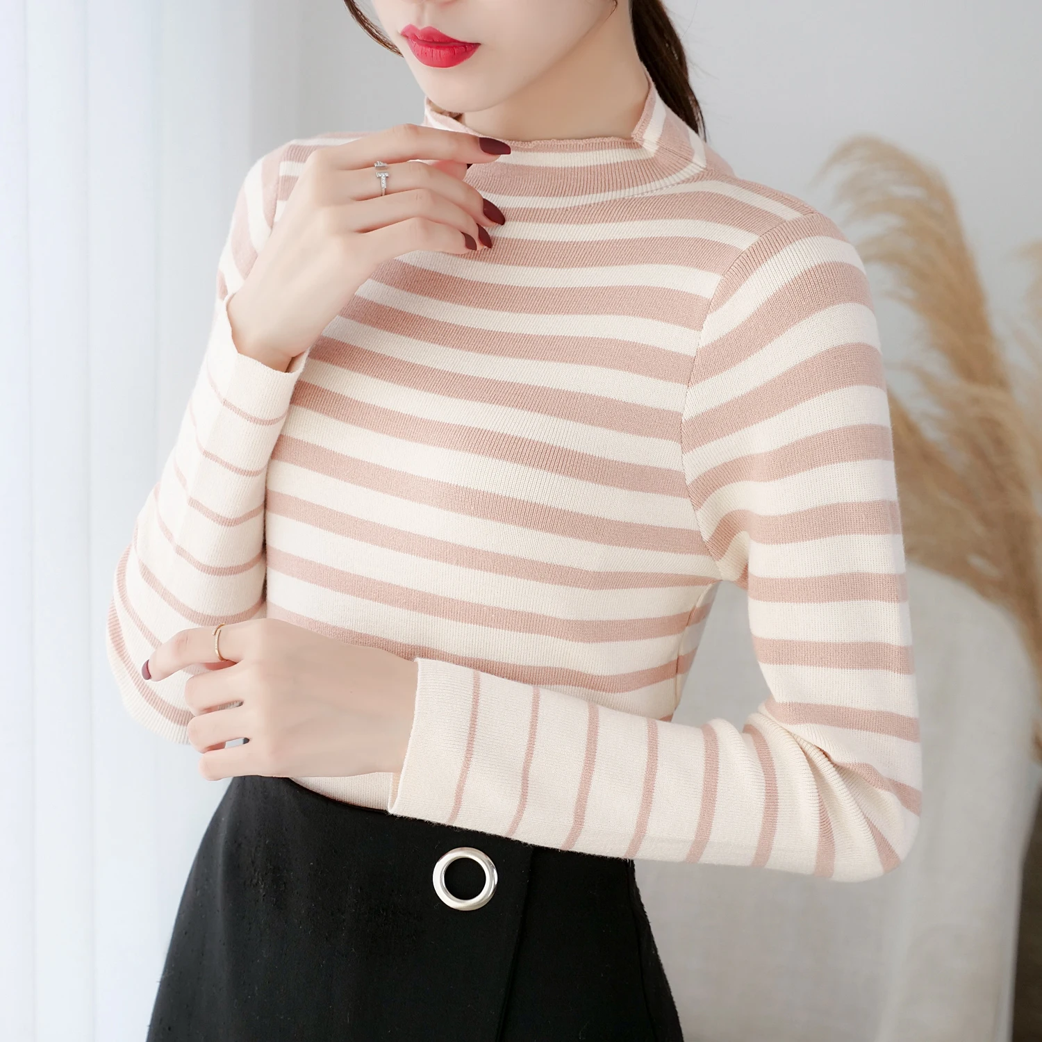 Высокое качество осень зима теплый женский свитер Толстая водолазка модный