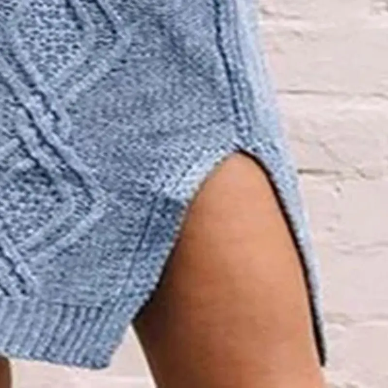 Свитер с высоким воротником для женщин Harajuku синий свитер разрезом средней длины