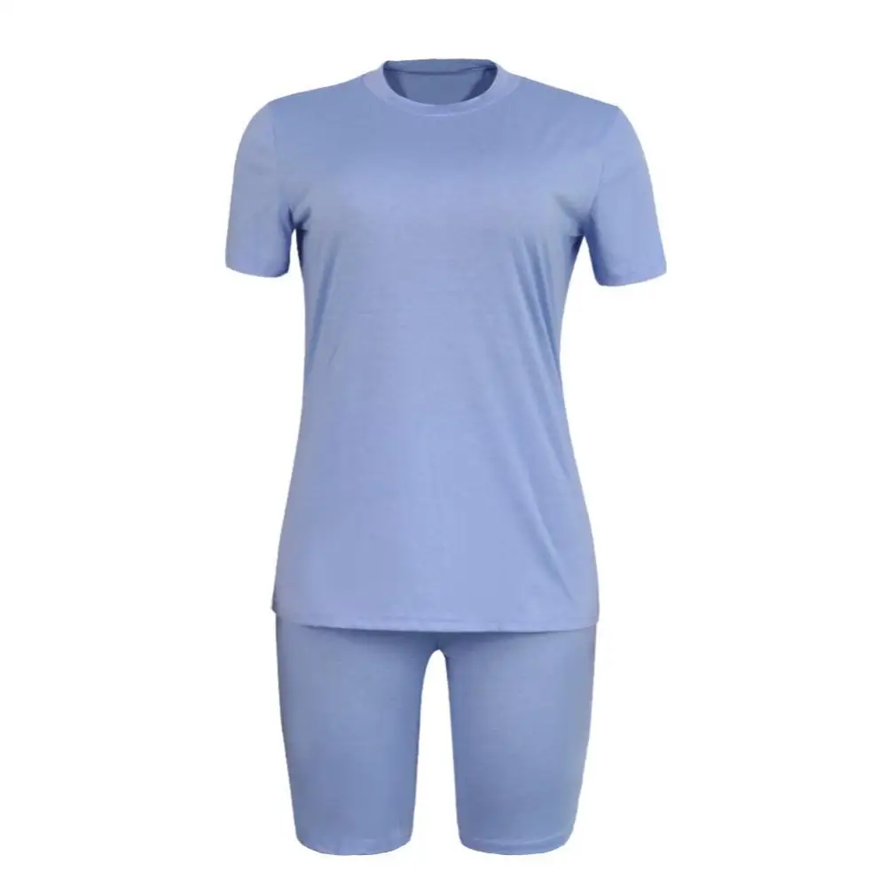 

Women Solid Color Short Sleeve T-shirt Elastic Shorts Cotton Sports Tracksuit