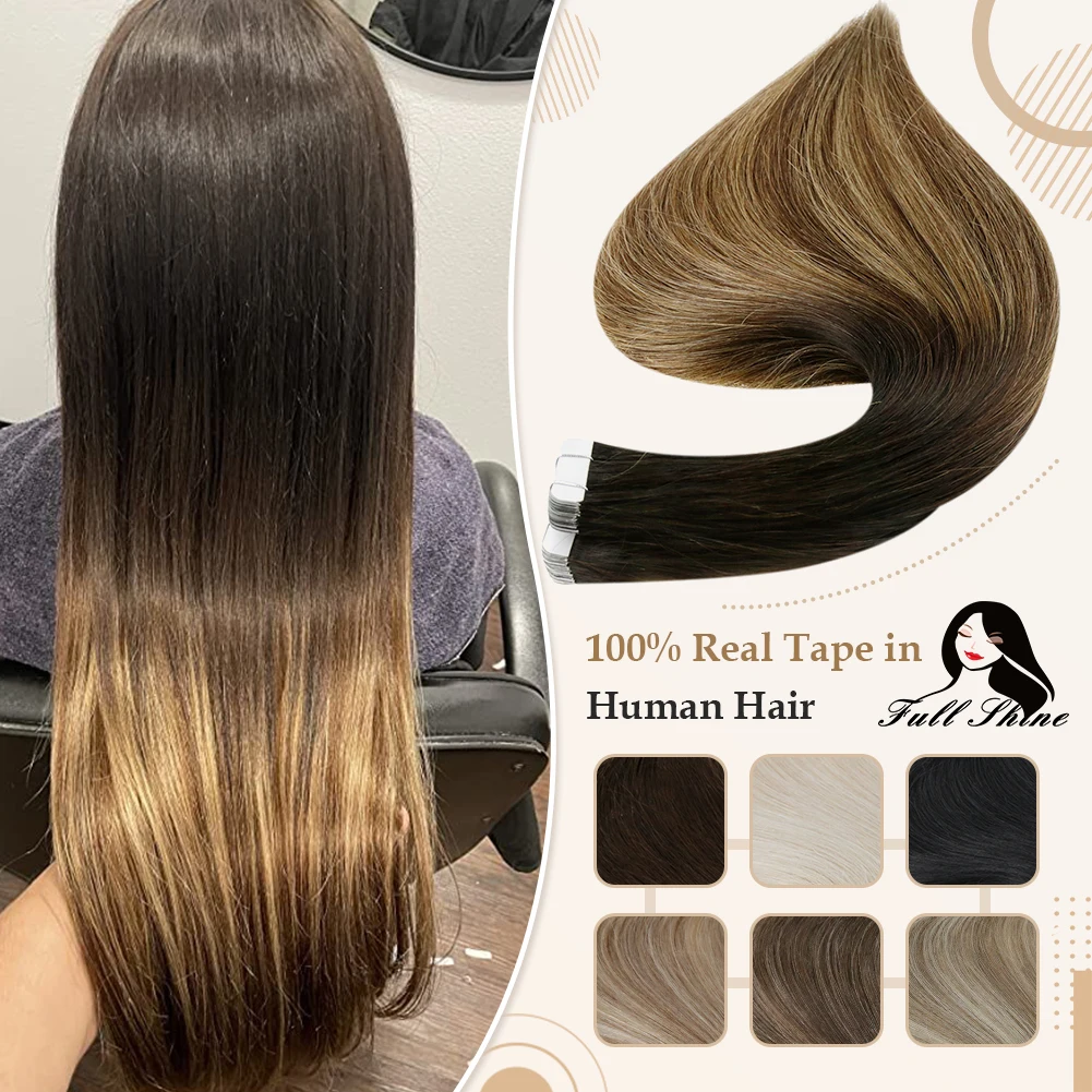 

Full Shine Tape Hair Extensions Human Hair Extensions Ash Blonde Ombre 20 Pcs 50g Seamless Real Hair Skin Weft Remy Human Hair