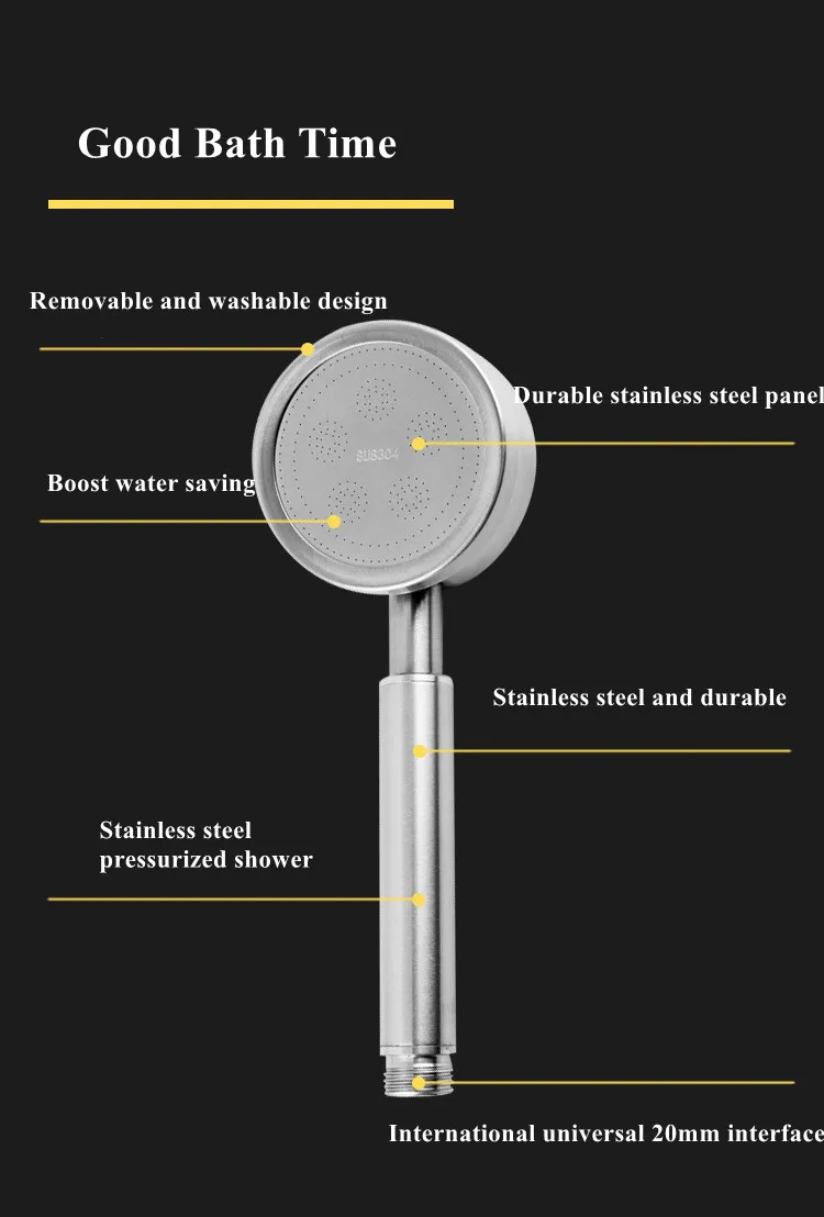 bathroom stainless stee 304 high pressure rain removeable nozzle water saving spray spa tub black shower head for bath with hose free global shipping