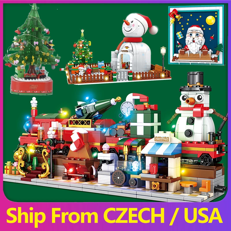 

Christmas Tree Winter elk Snowman Santa Claus Music Box Air Balloon Rotating Wreath LED Shining Gift Building Blocks Bricks