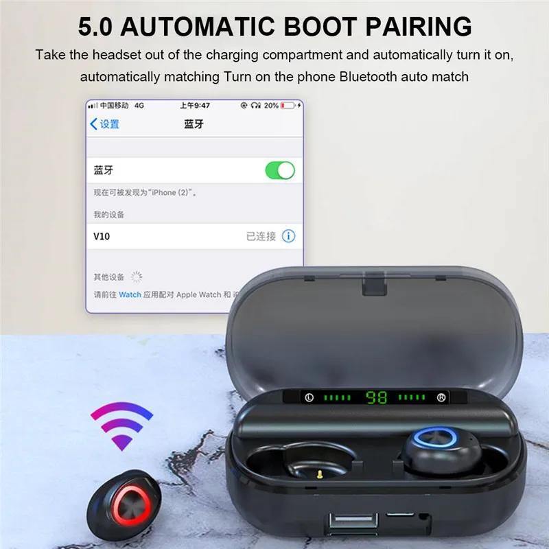 Ottwn 8D беспроводные наушники Bluetooth V5.0 спортивные светодиодный дисплей сенсорное