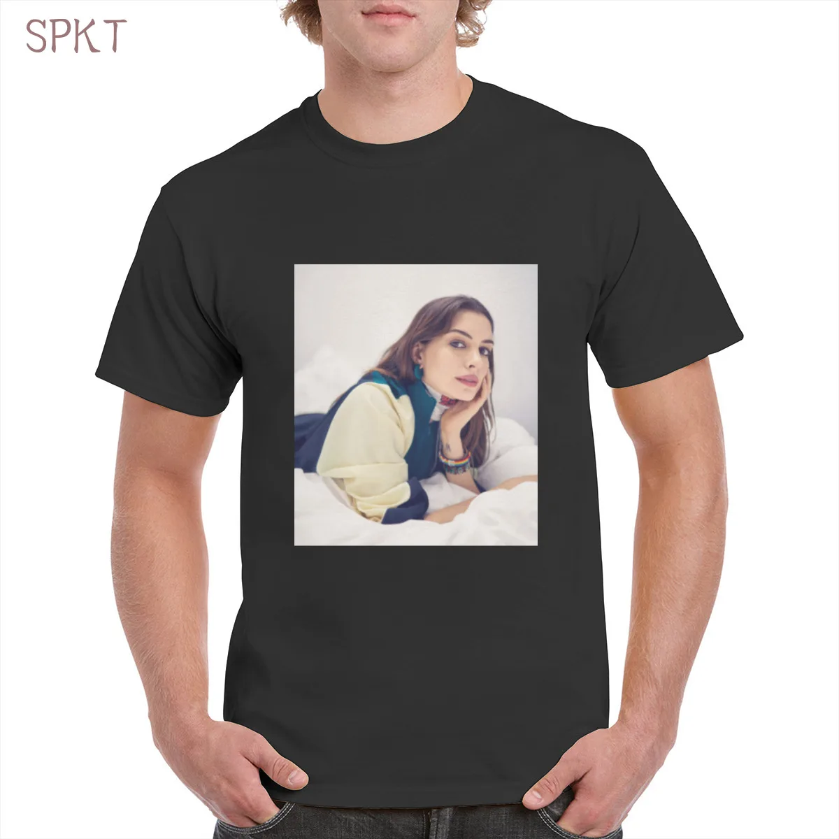 

100% cotton Anne Hathaway photoshoot print t shirt Sexy Anne Hathaway classic design tshirt gothic punk top women/men's T-Shirts
