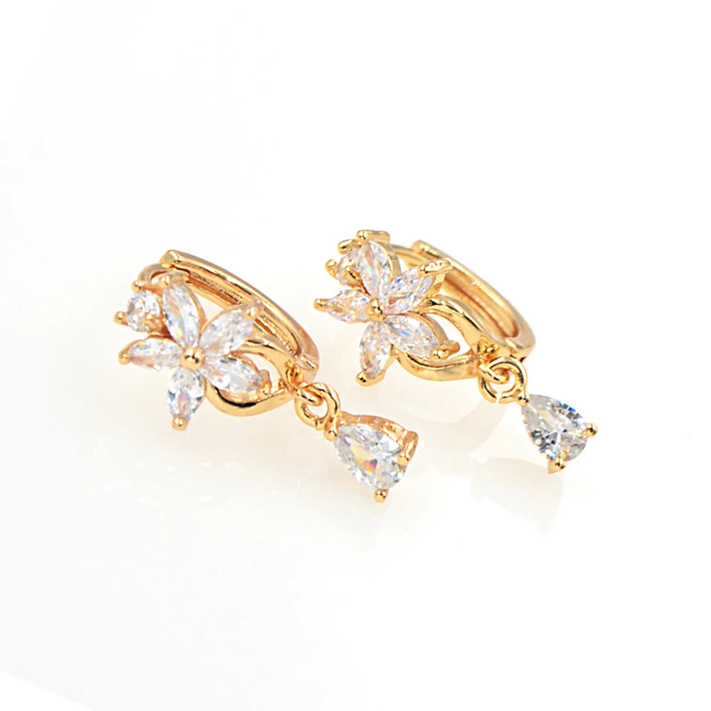 Модные женские серьги золотого цвета с прозрачным кубическим цирконием CZ