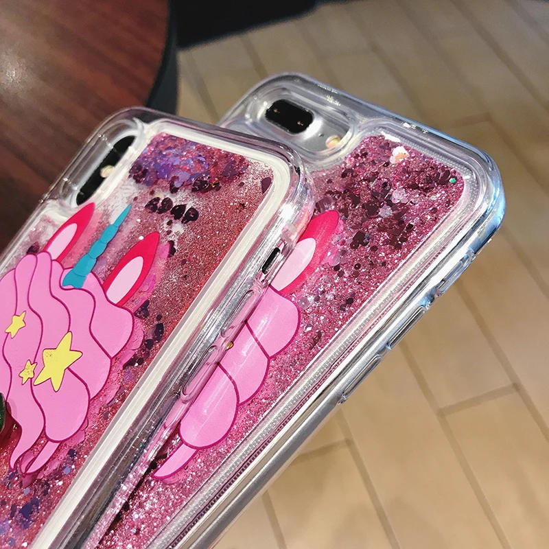 Модный мягкий чехол из ТПУ с розовым рисунком единорога и жидким песком для iPhone 6