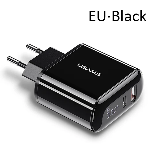 EU Type USAMS 18 Вт PD зарядное устройство 3,0 USB зарядное устройство 3A Быстрая зарядка EU US вилка адаптер настенное зарядное устройство для мобильного телефона для iPhone x samsung S10 - Тип штекера: EU Type