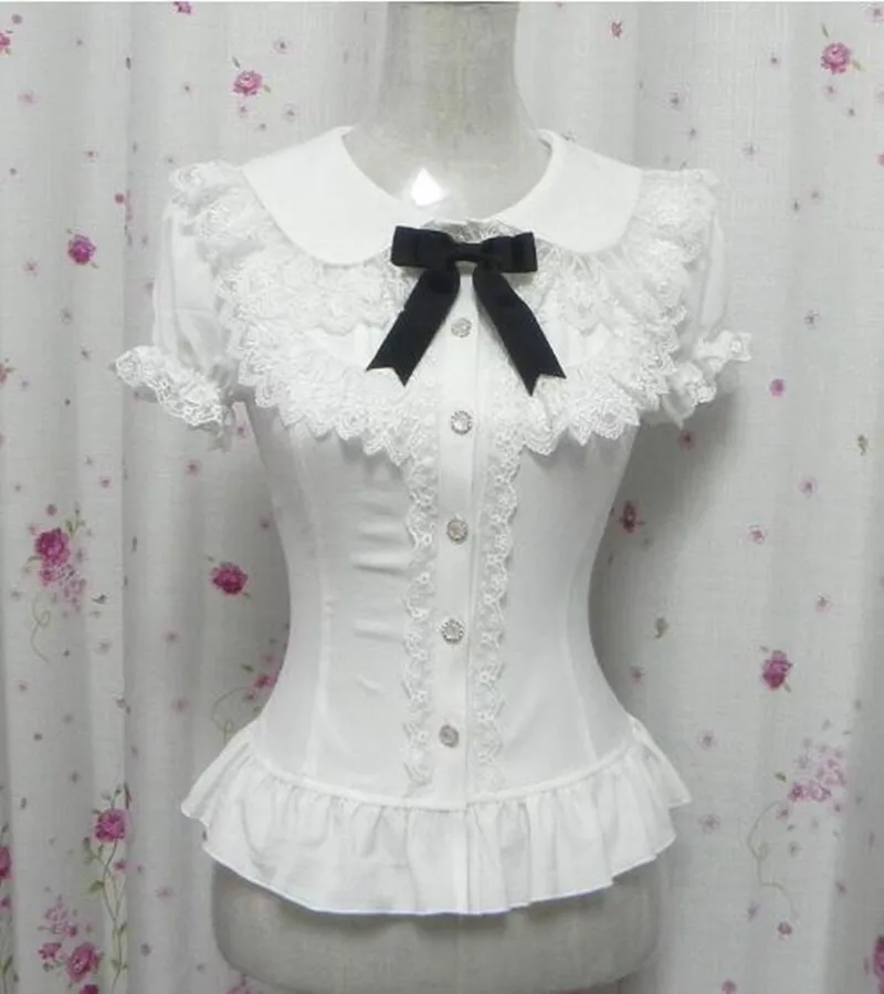 Дворцовая рубашка в стиле Лолиты винтажная кружевная с буфами на рукавах