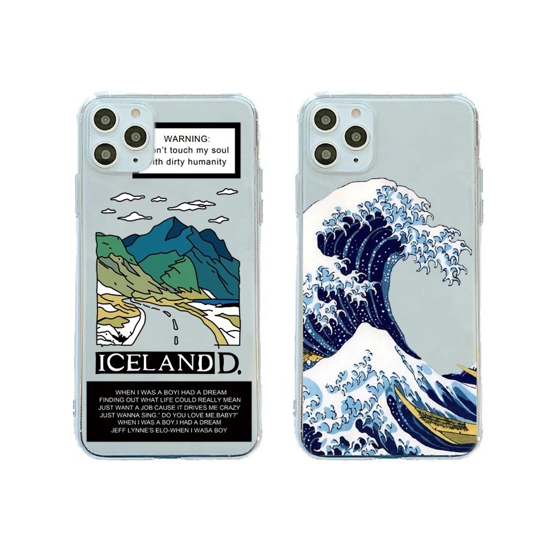 

Iceland Scenery Tsunami Transparent Phone Case For iPhone 12 11 Pro Max X XR XS Max 7 8 6s Plus SE 2 2020 back cover soft cases