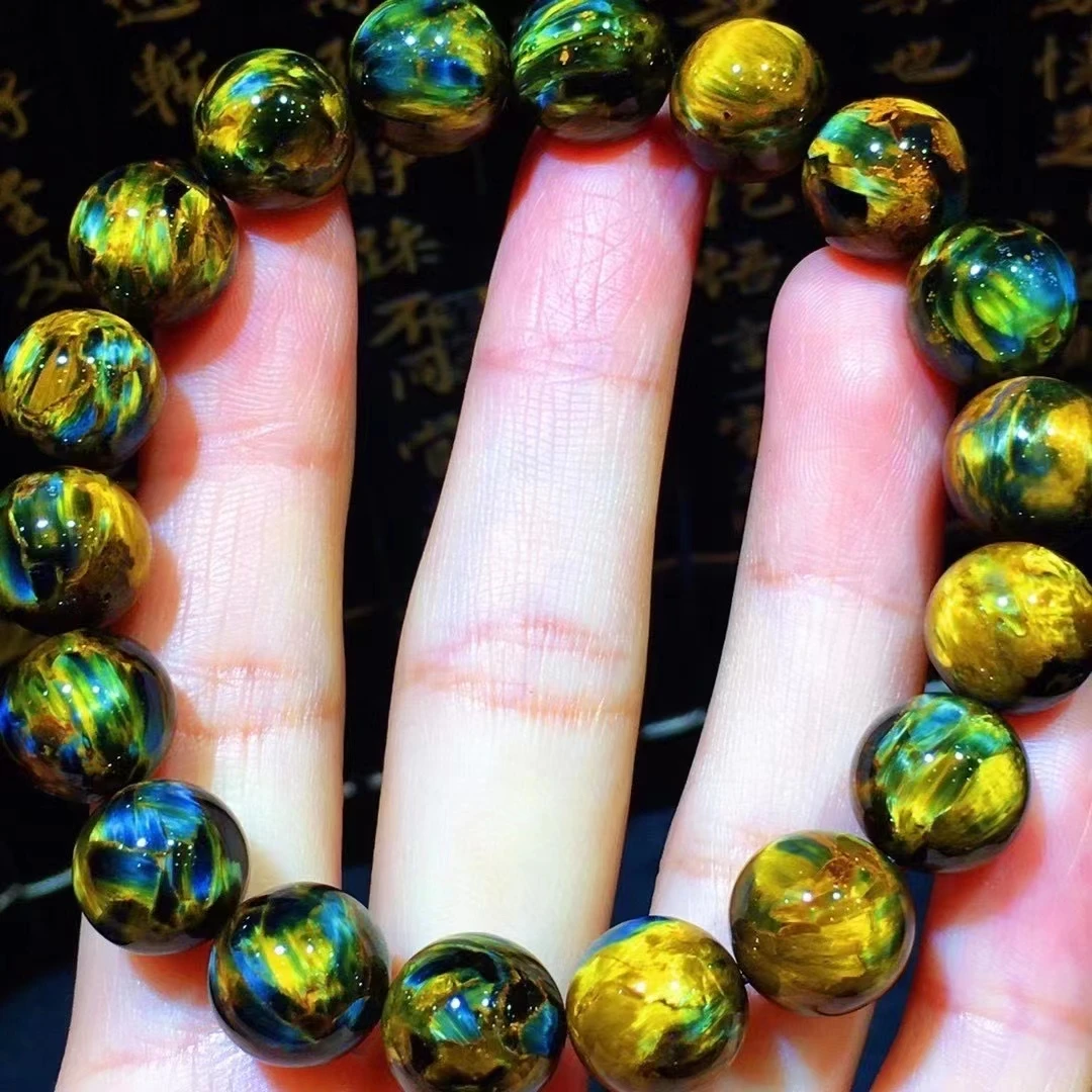 

Genuine Natural Blue Yellow Pietersite Stretch Gemstone Round Beads Bracelet 11.6mm From Namibia AAAAAA Genuine