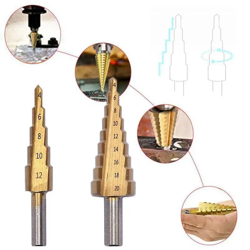 

4-12mm 4-20mm Hex Handle Straight Groove Step Titanium Coated Drill Bit Set For Wood Metal Hole Cutter Drilling